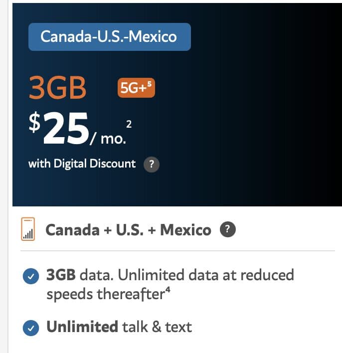 Freedom Mobile $25 캐나다/미국/멕시코 플랜 – 3GB 5G+ 데이터 + 무제한 통화/문자